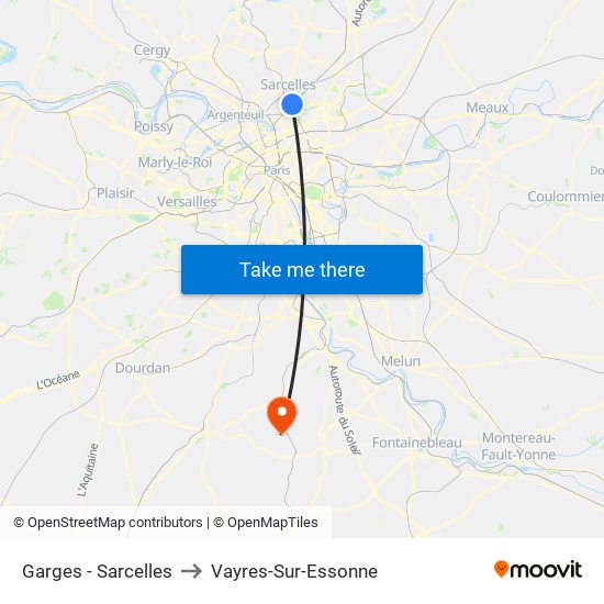 Garges - Sarcelles to Vayres-Sur-Essonne map