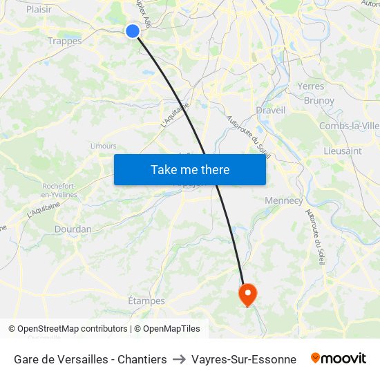 Gare de Versailles - Chantiers to Vayres-Sur-Essonne map