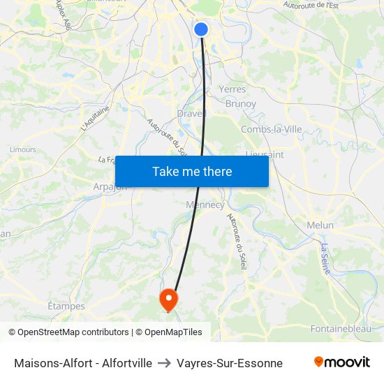 Maisons-Alfort - Alfortville to Vayres-Sur-Essonne map