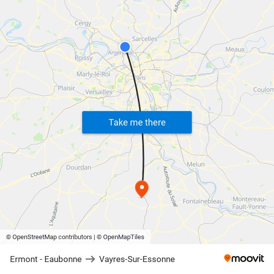 Ermont - Eaubonne to Vayres-Sur-Essonne map