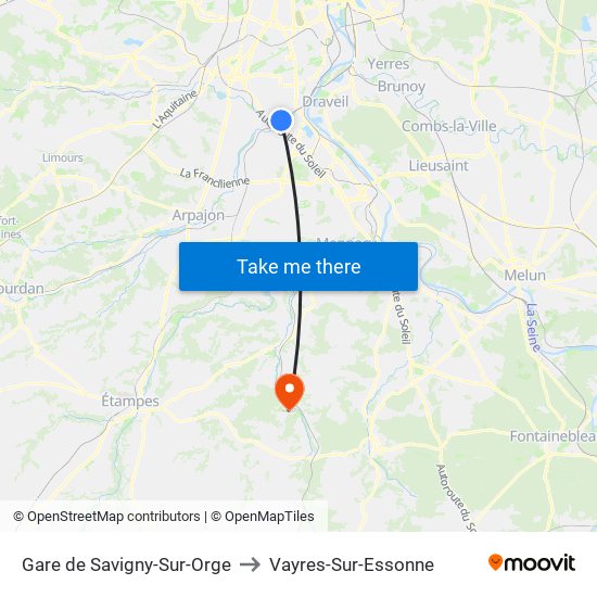 Gare de Savigny-Sur-Orge to Vayres-Sur-Essonne map