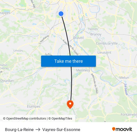 Bourg-La-Reine to Vayres-Sur-Essonne map