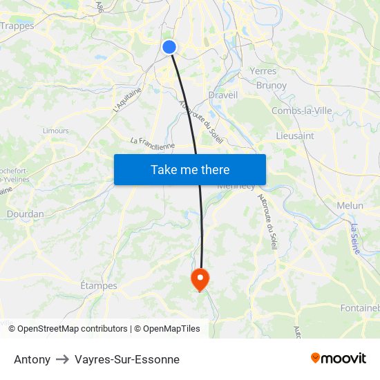 Antony to Vayres-Sur-Essonne map