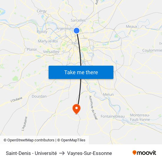 Saint-Denis - Université to Vayres-Sur-Essonne map