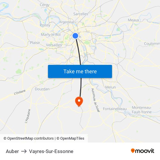 Auber to Vayres-Sur-Essonne map