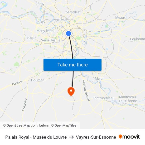 Palais Royal - Musée du Louvre to Vayres-Sur-Essonne map