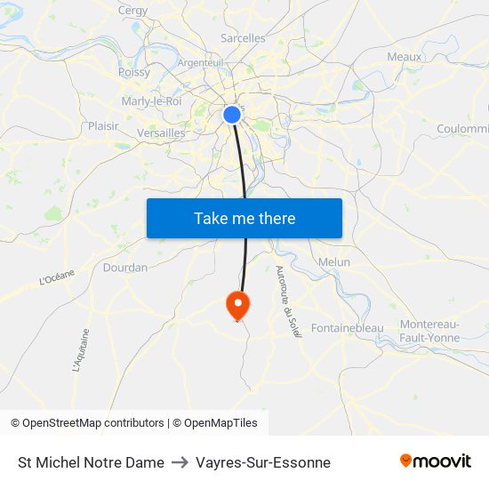 St Michel Notre Dame to Vayres-Sur-Essonne map