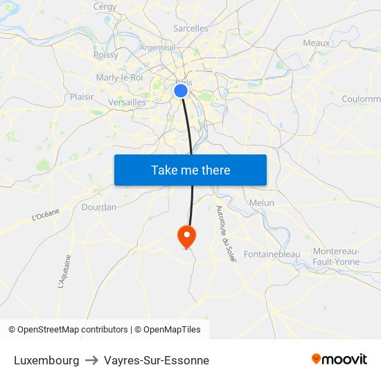 Luxembourg to Vayres-Sur-Essonne map