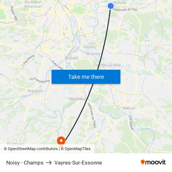 Noisy - Champs to Vayres-Sur-Essonne map