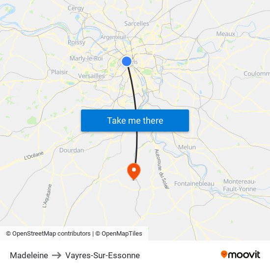 Madeleine to Vayres-Sur-Essonne map