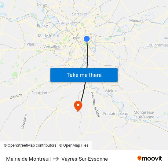 Mairie de Montreuil to Vayres-Sur-Essonne map