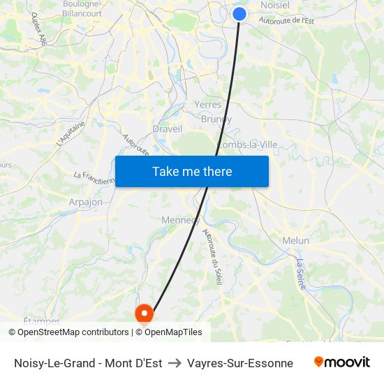 Noisy-Le-Grand - Mont D'Est to Vayres-Sur-Essonne map