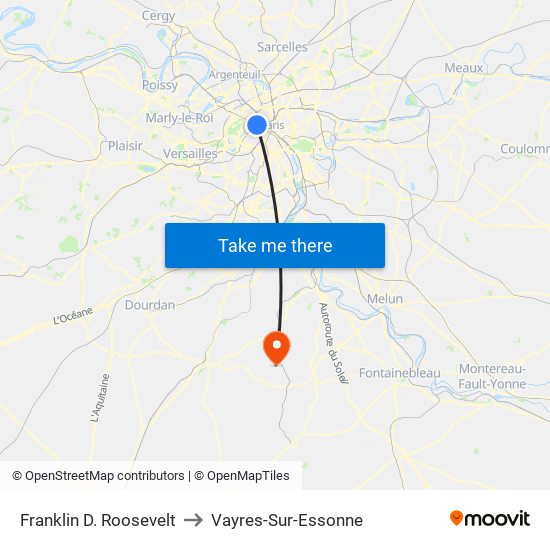 Franklin D. Roosevelt to Vayres-Sur-Essonne map