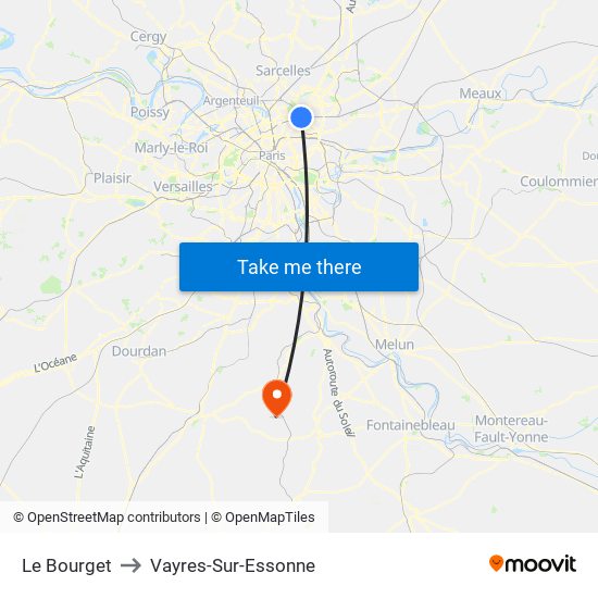 Le Bourget to Vayres-Sur-Essonne map