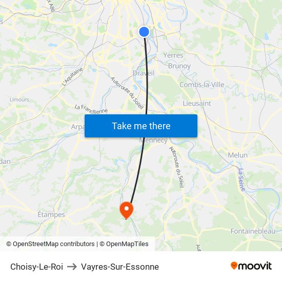 Choisy-Le-Roi to Vayres-Sur-Essonne map