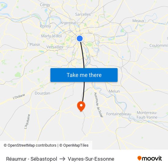 Réaumur - Sébastopol to Vayres-Sur-Essonne map