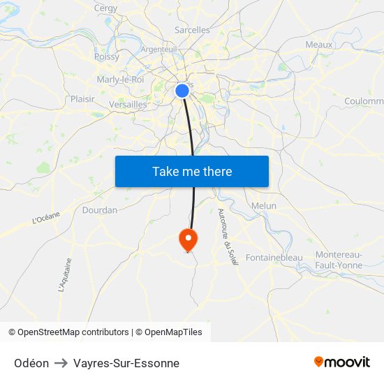 Odéon to Vayres-Sur-Essonne map