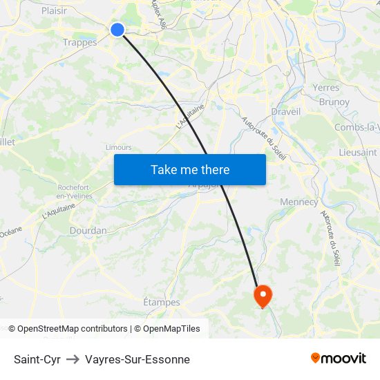 Saint-Cyr to Vayres-Sur-Essonne map