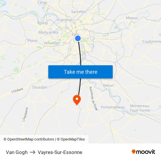 Van Gogh to Vayres-Sur-Essonne map