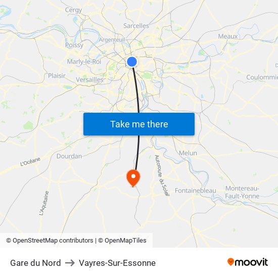 Gare du Nord to Vayres-Sur-Essonne map