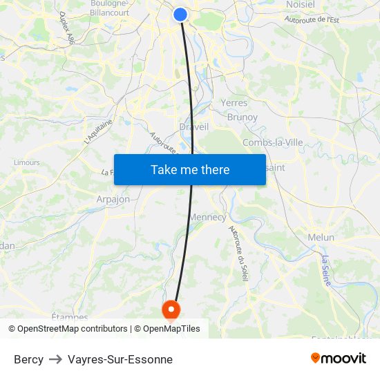 Bercy to Vayres-Sur-Essonne map