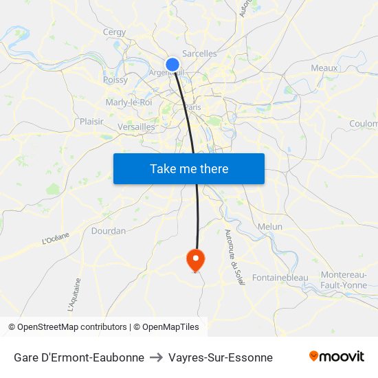 Gare D'Ermont-Eaubonne to Vayres-Sur-Essonne map