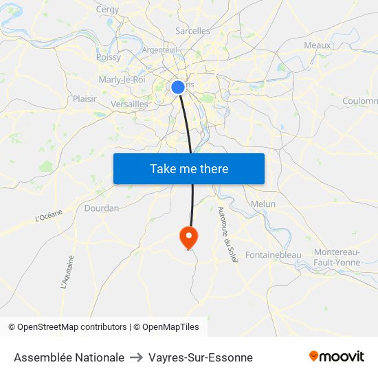 Assemblée Nationale to Vayres-Sur-Essonne map