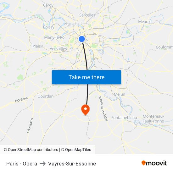 Paris - Opéra to Vayres-Sur-Essonne map