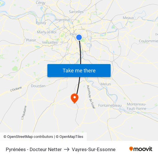 Pyrénées - Docteur Netter to Vayres-Sur-Essonne map