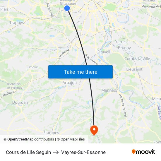 Cours de L'Ile Seguin to Vayres-Sur-Essonne map