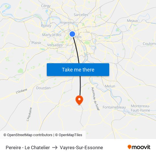 Pereire - Le Chatelier to Vayres-Sur-Essonne map