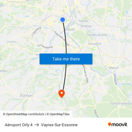 Aéroport Orly 4 to Vayres-Sur-Essonne map