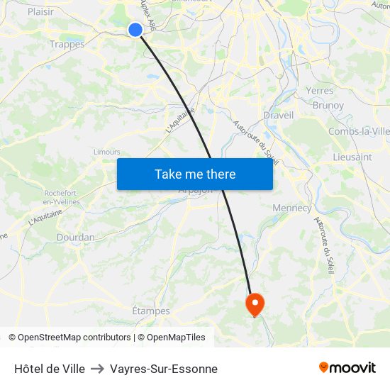 Hôtel de Ville to Vayres-Sur-Essonne map
