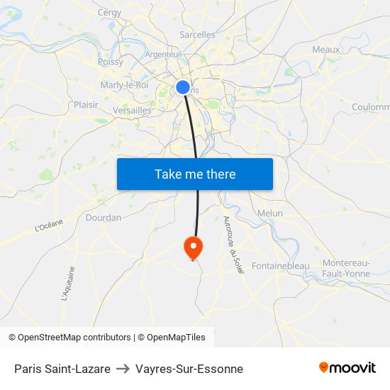 Paris Saint-Lazare to Vayres-Sur-Essonne map