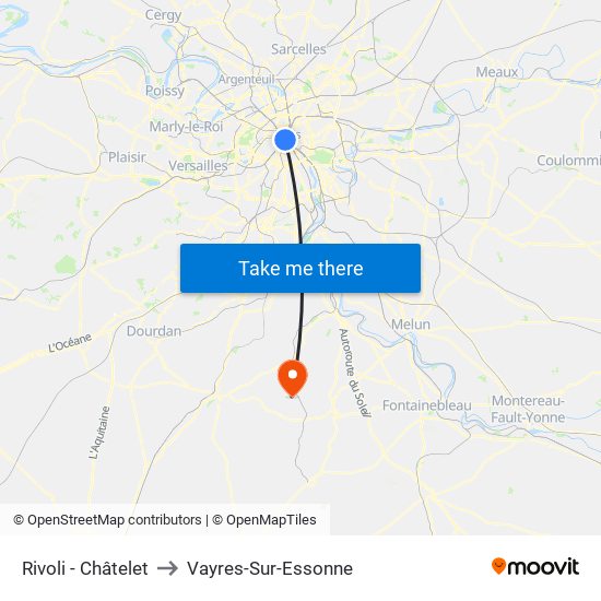 Rivoli - Châtelet to Vayres-Sur-Essonne map