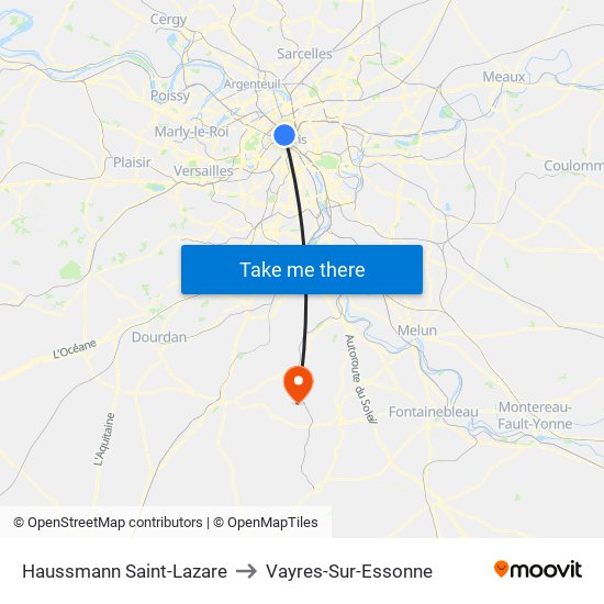 Haussmann Saint-Lazare to Vayres-Sur-Essonne map