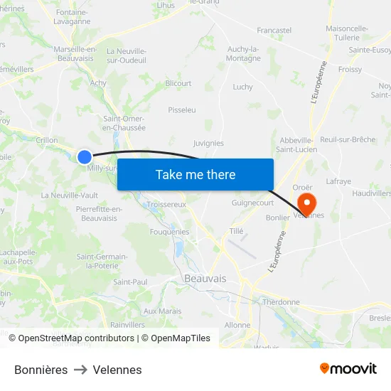 Bonnières to Velennes map