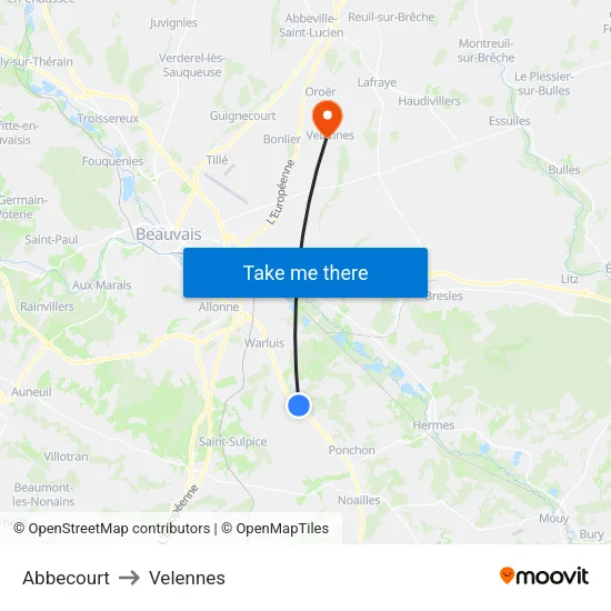 Abbecourt to Velennes map