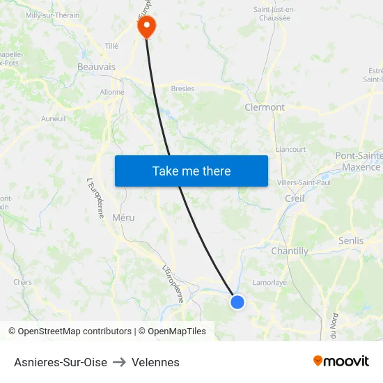 Asnieres-Sur-Oise to Velennes map