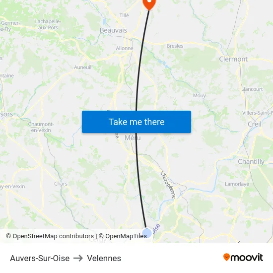Auvers-Sur-Oise to Velennes map