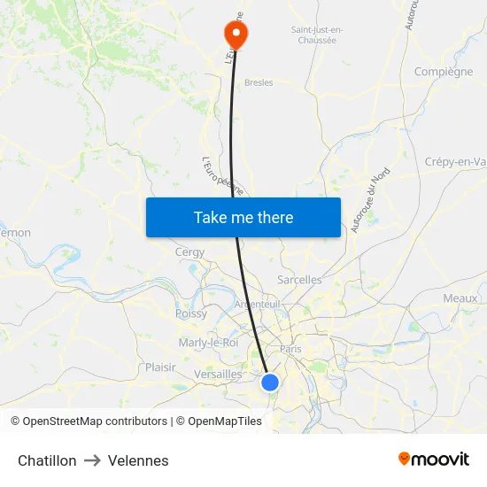 Chatillon to Velennes map