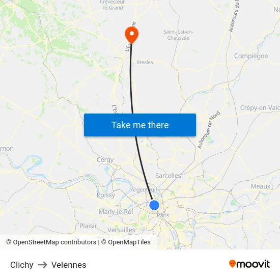 Clichy to Velennes map