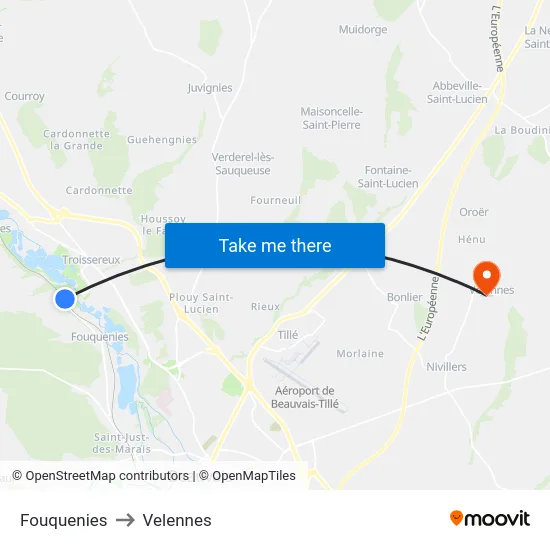 Fouquenies to Velennes map