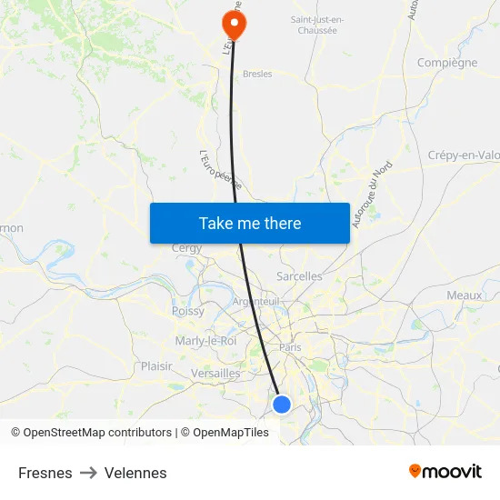 Fresnes to Velennes map