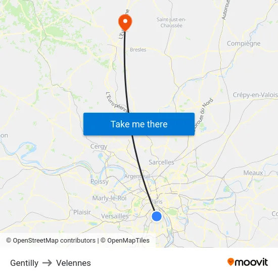 Gentilly to Velennes map