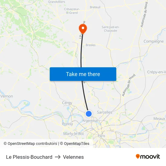 Le Plessis-Bouchard to Velennes map