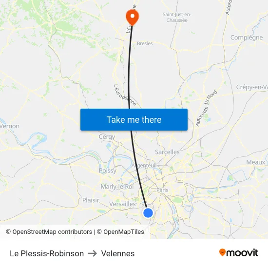 Le Plessis-Robinson to Velennes map