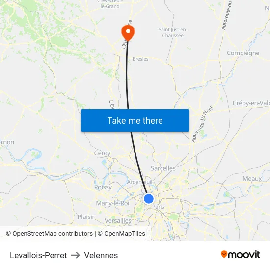 Levallois-Perret to Velennes map