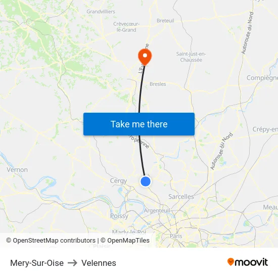 Mery-Sur-Oise to Velennes map