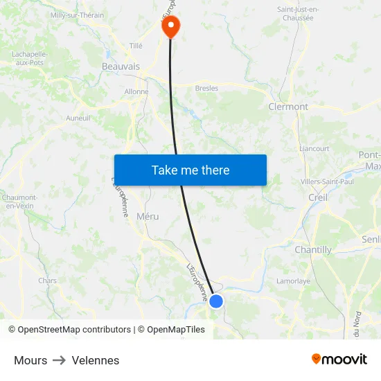 Mours to Velennes map